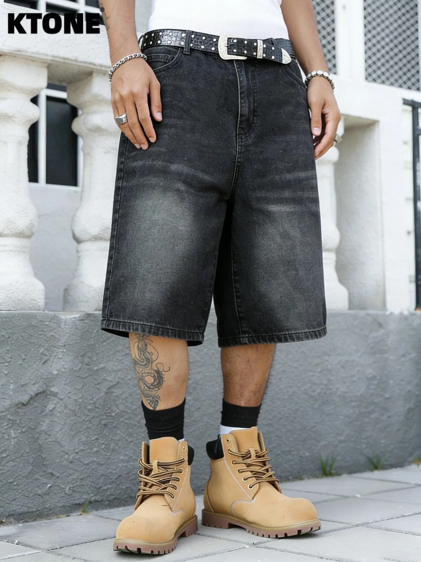 

Men comfy black non stretch denim jorts loose casual solid color simple all match shorts