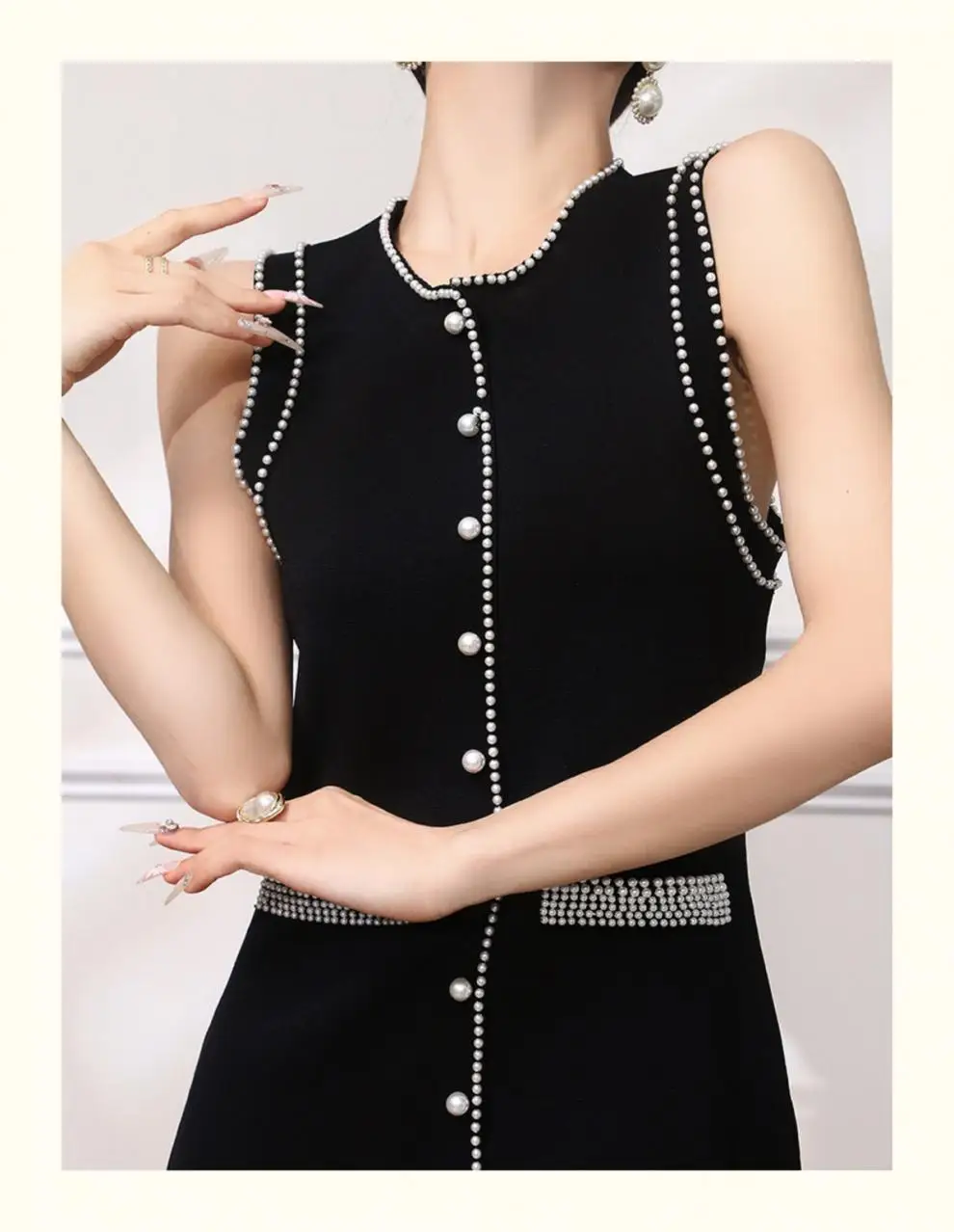 ROKEN EVAN 2024 French heavy beading vest knitted dress female exquisite sleeveless small fragrant wind dress elegante dress