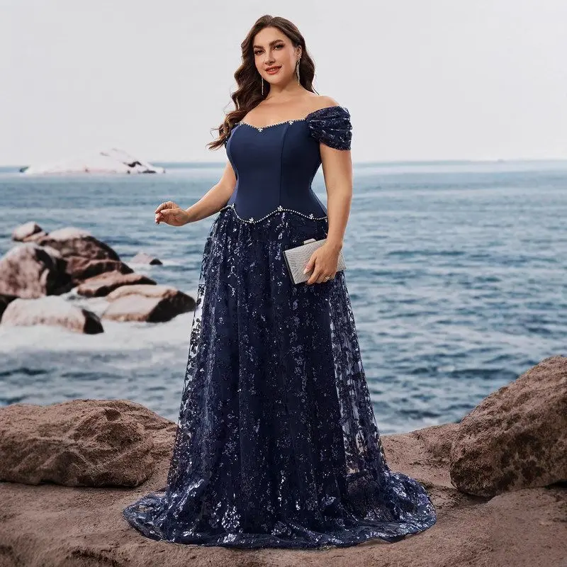 Ele Bead المرقعة وهمية قطعتين مساء الدكتور حجم كبير ثوب رسمي المرأة الدكتور تنورة طويلة ألياف البوليستر #4