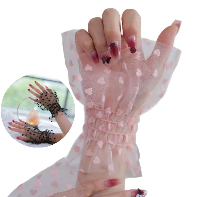 1 Pair Props Nail Tips Display Sleeve Fashion Accessory Nail Art Heart Tulle Photo Glove Fake Pleated Cuff Manicure Photography