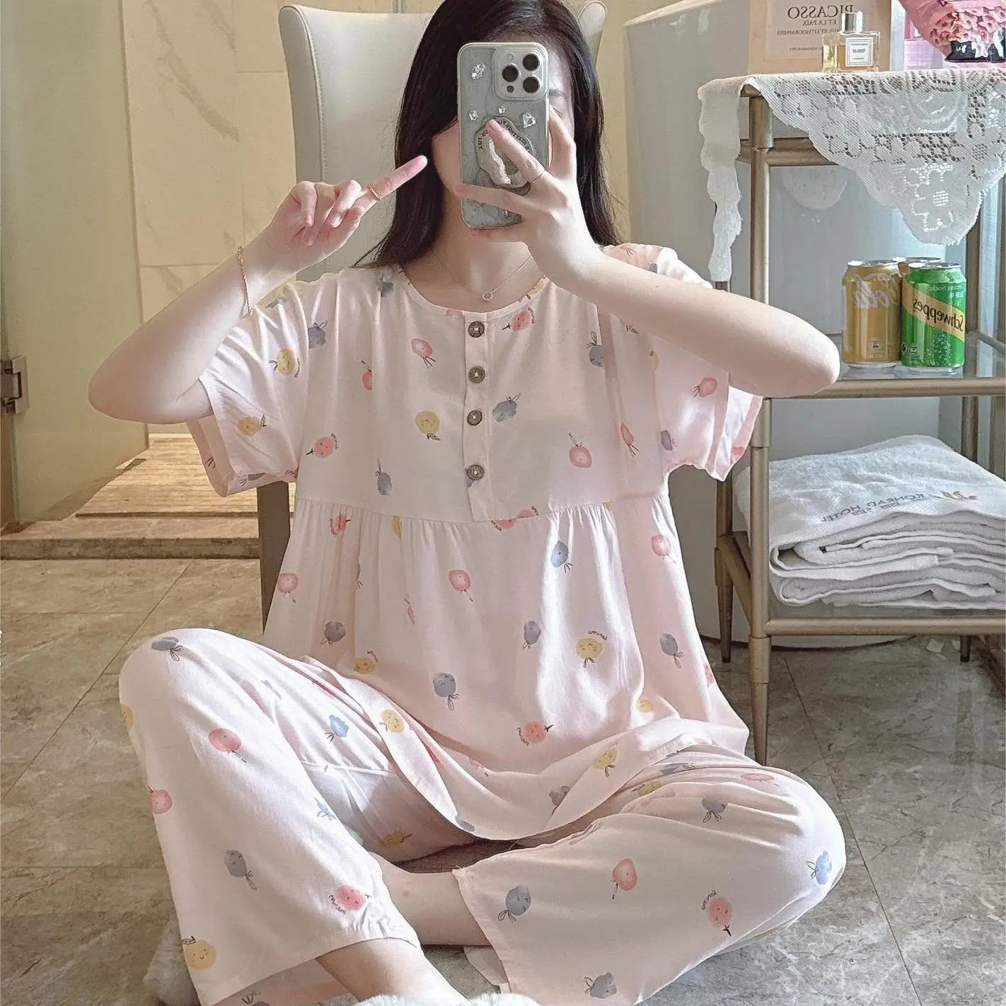 Thin Cotton Silk Sleepwear Women\'s Set Summer New Large Size Loose Air-conditioned Suit Korean Sweet Home Clothes Set for Women