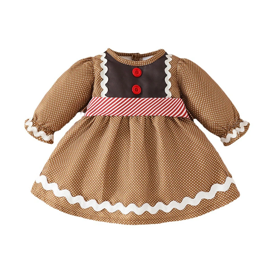 Toddler Girls Christmas Celebrations Polka Dot Dress with Round Neck and Bow Belt Decoration Long Sleeve A-Line Casual Dresses image 3