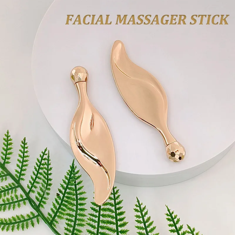 

Металлические роликовые массажные палочки для глаз, 1 шт., скребок в форме листа, филировка лица, лопатки Guasha, инструмент для ухода за лицом против морщин и подтяжки лица