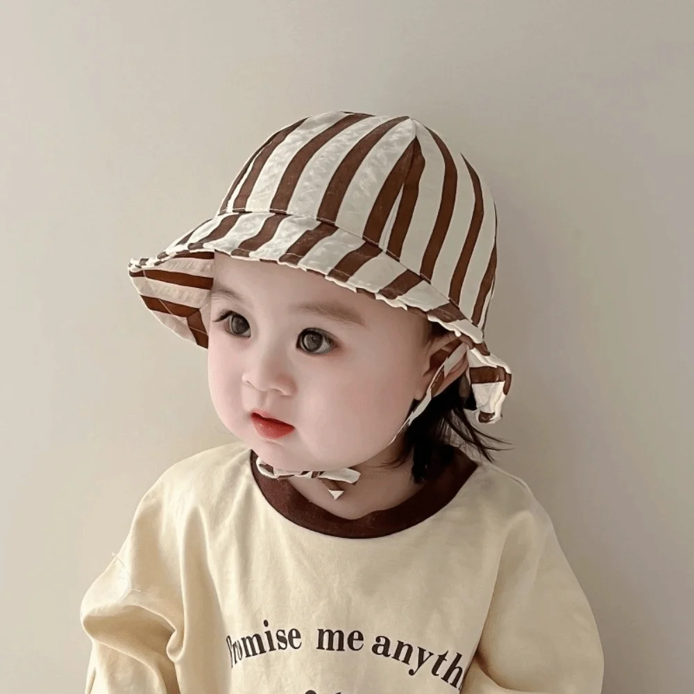 

Двусторонняя детская панама с полосатым и клетчатым узором, дышащая, солнцезащитная, регулируемая, в стиле рыбацкой шляпы