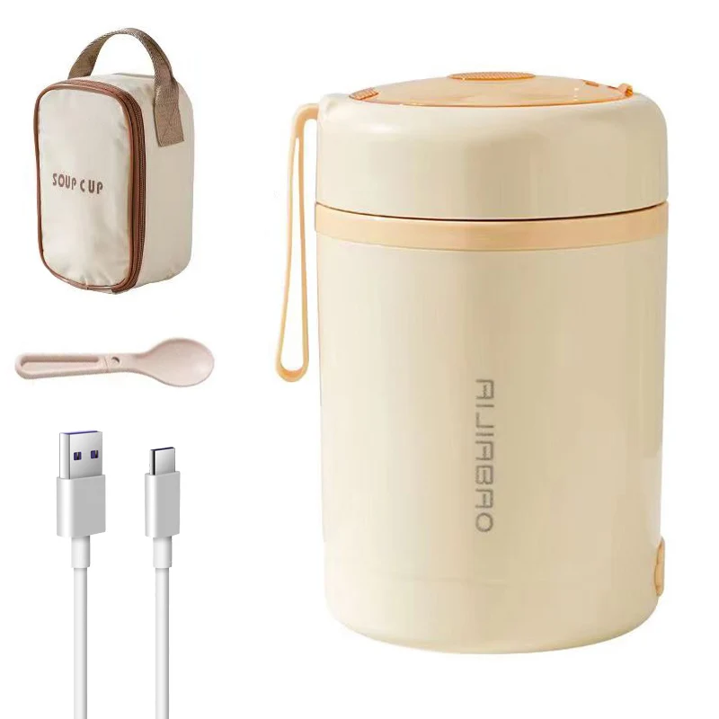 600ML USB Electric Heating Lunch Box Portable Picnic Milk Drink  Food Heater Stainless Steel Food Warmer Container 5V 12V 24V