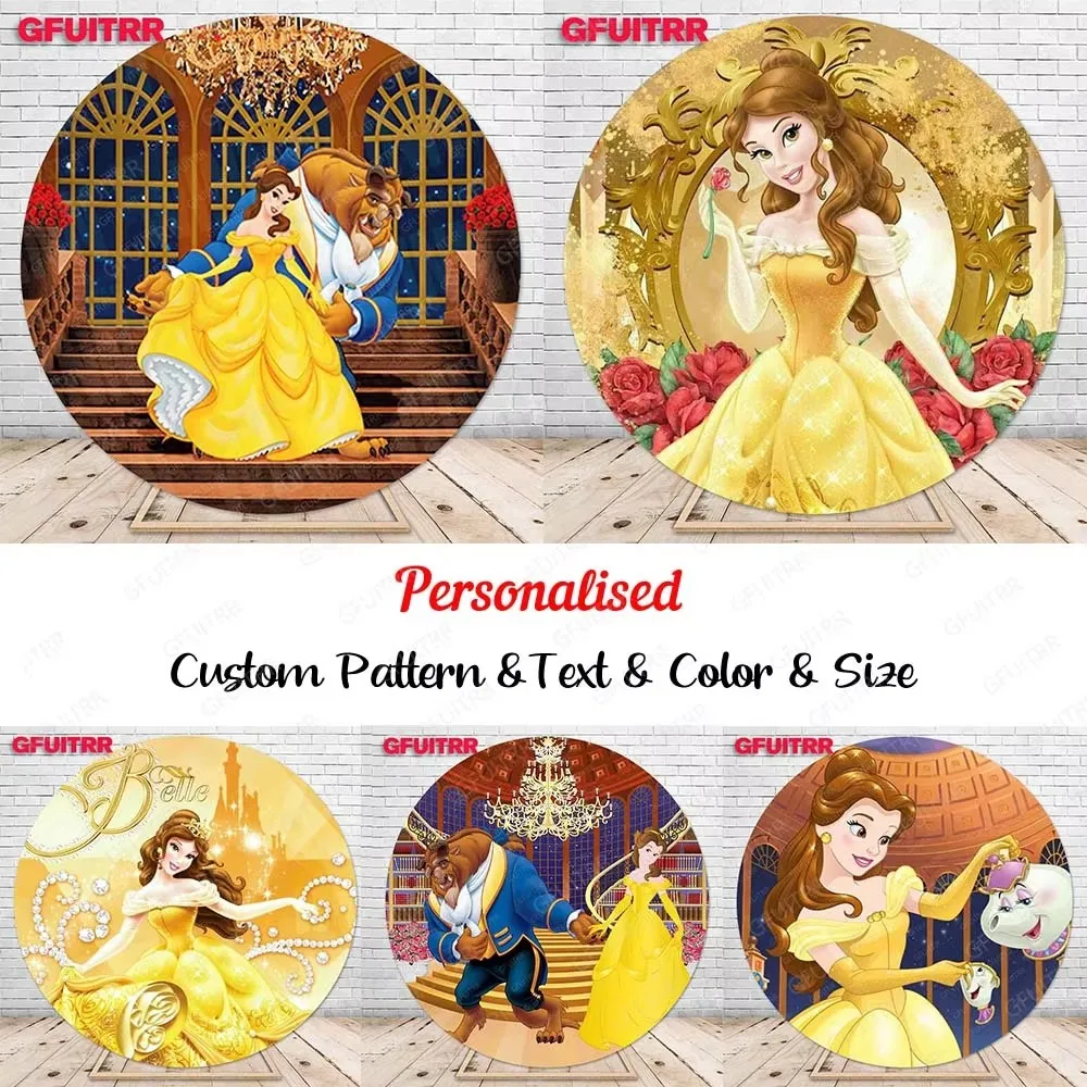 

Princess Belle Round Background Beauty and the Beast Kids Birthday Party Backdrop Girls House Decoration Banner Props