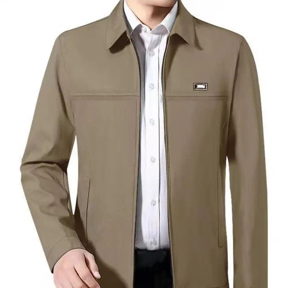 Spring Coat Trendy Wear-resistant Casual Men Coat Solid Color Long Sleeve Men Jacket Middle-aged Clothes for Going Out