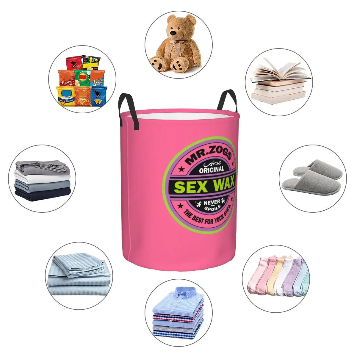 Custom Mr Zogs Surfing Sex Wax Laundry Hamper Large Clothes Storage Basket Toys Bin Organizer for Boy Girl