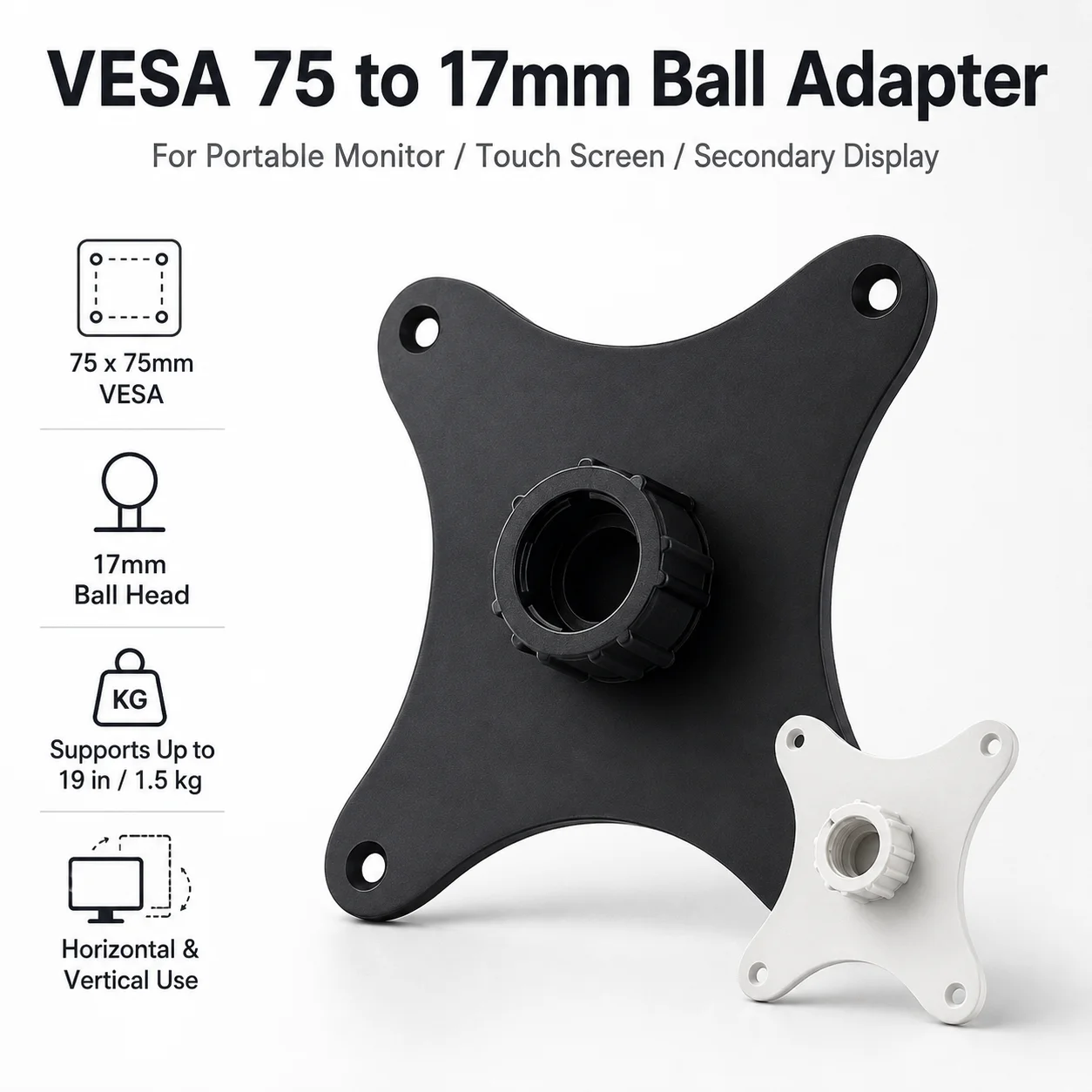 Portable Monitor Bracket for Vesa 75 Hole Pitches to Cellphone 17mm Ball Head Screen Touch Monitor Bracket Replacement