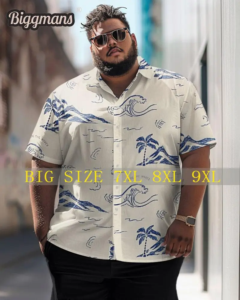 

Biggmans Plus Size L-9Xl for Men's Shirt Clothing Baech Summer White Hawaii Style Leisure Pattern Large Top