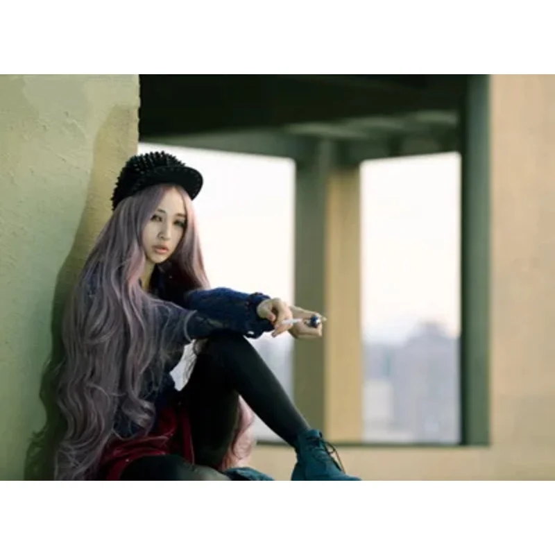 100cm donna signora capelli lunghi ricci ondulati parrucca viola Cosplay parrucche complete Cosplay Halloween Costume Party Taro Lolita spedizione gratuita