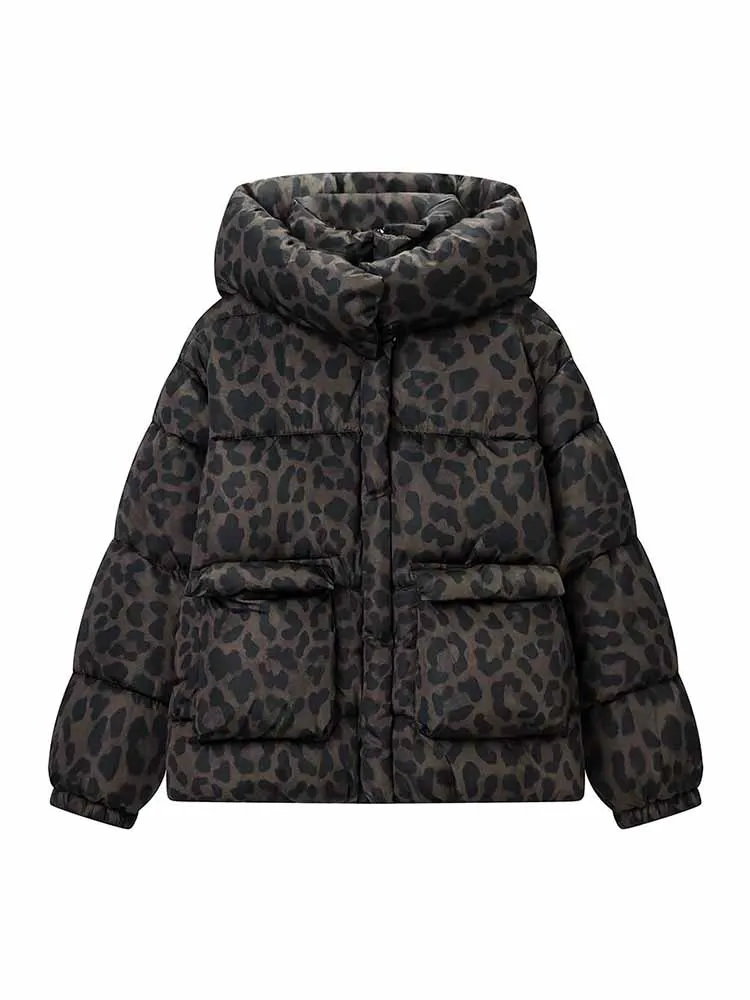 

HH Woman Winter Fashion Versatile Keep Warm Long Sleeves Leopard Print Stuffed Cotton Jacket Female Casual Street Style Jacket