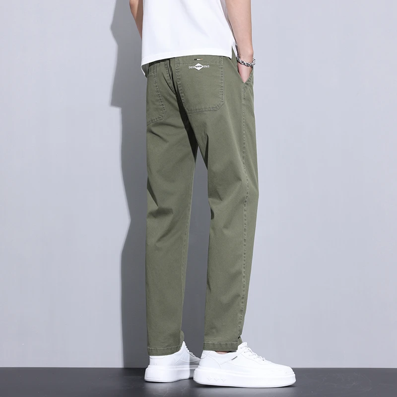 

Ice silk casual pants for men in summer, thin and sporty, men's short trousers with straight leg and loose fit, men's cropped pa