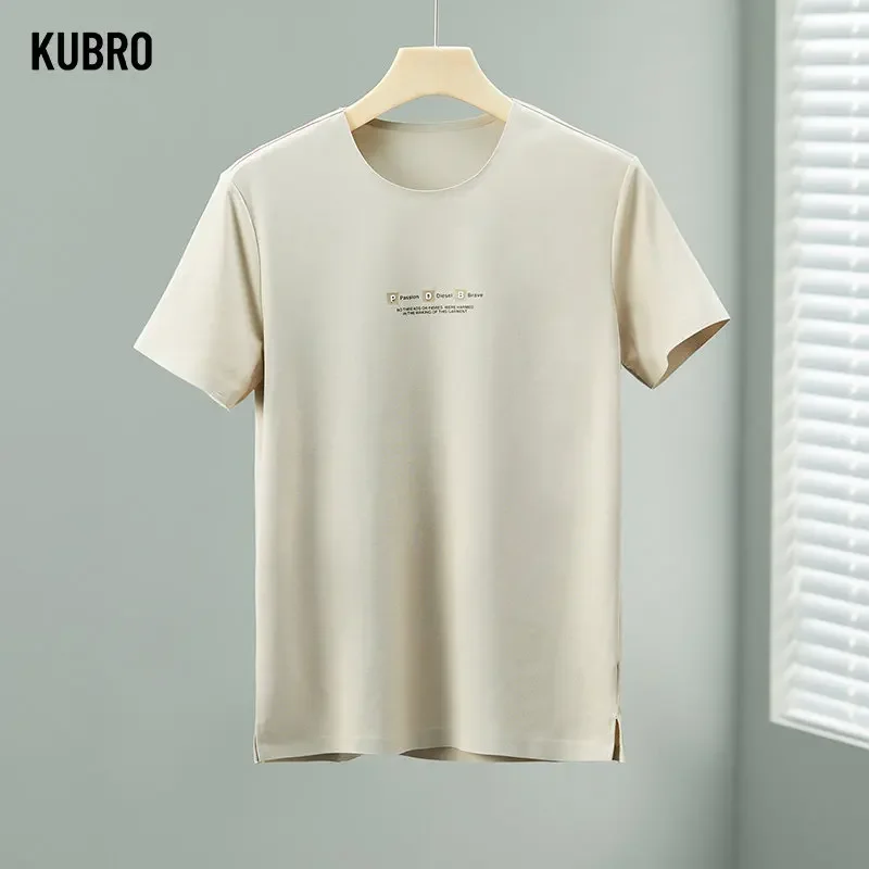 KUBRO Summer Light Luxury Thin Ice Silk Round Neck Short Sleeved T-shirt Men's Quick Drying Self Cultivation High End Business