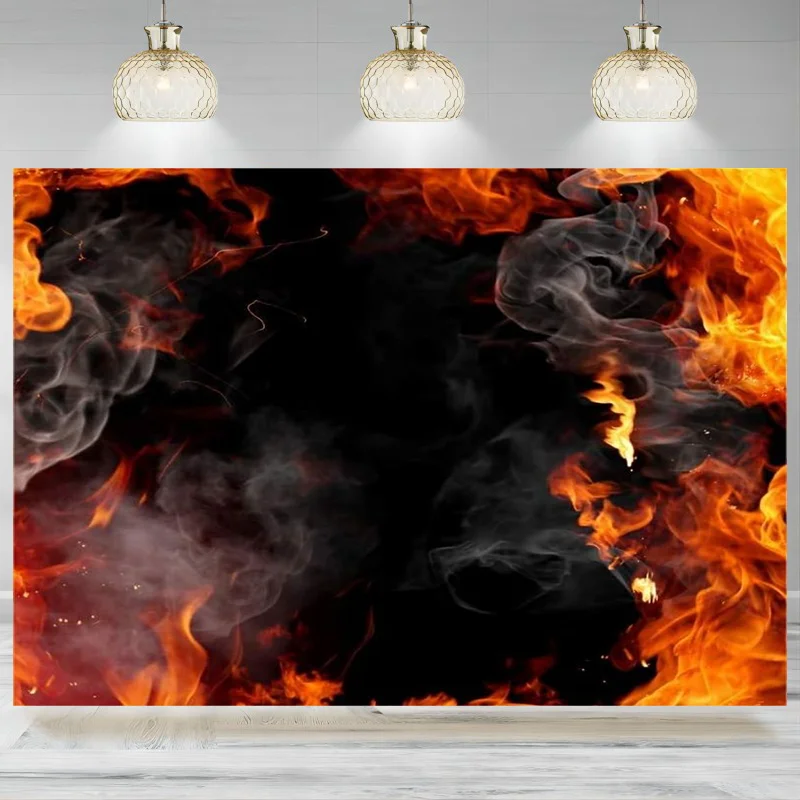 Roaring Fire Backdrop Wallpaper Decor Black Background Photography Background Bonfire Birthday Party Children Banner