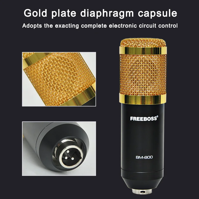 Freeboss BM-800 كيت البلاستيك صدمة جبل ذراع حامل 3.5 التوصيل ستوديو صوتي تسجيل البث الكمبيوتر PC مكثف ميكروفون