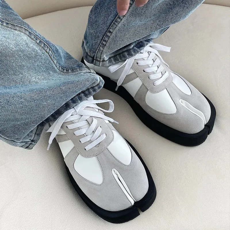 

Ninja split toe shoes for men niche tabi leather board shoes for women casual black warrior unisex retro German training shoes