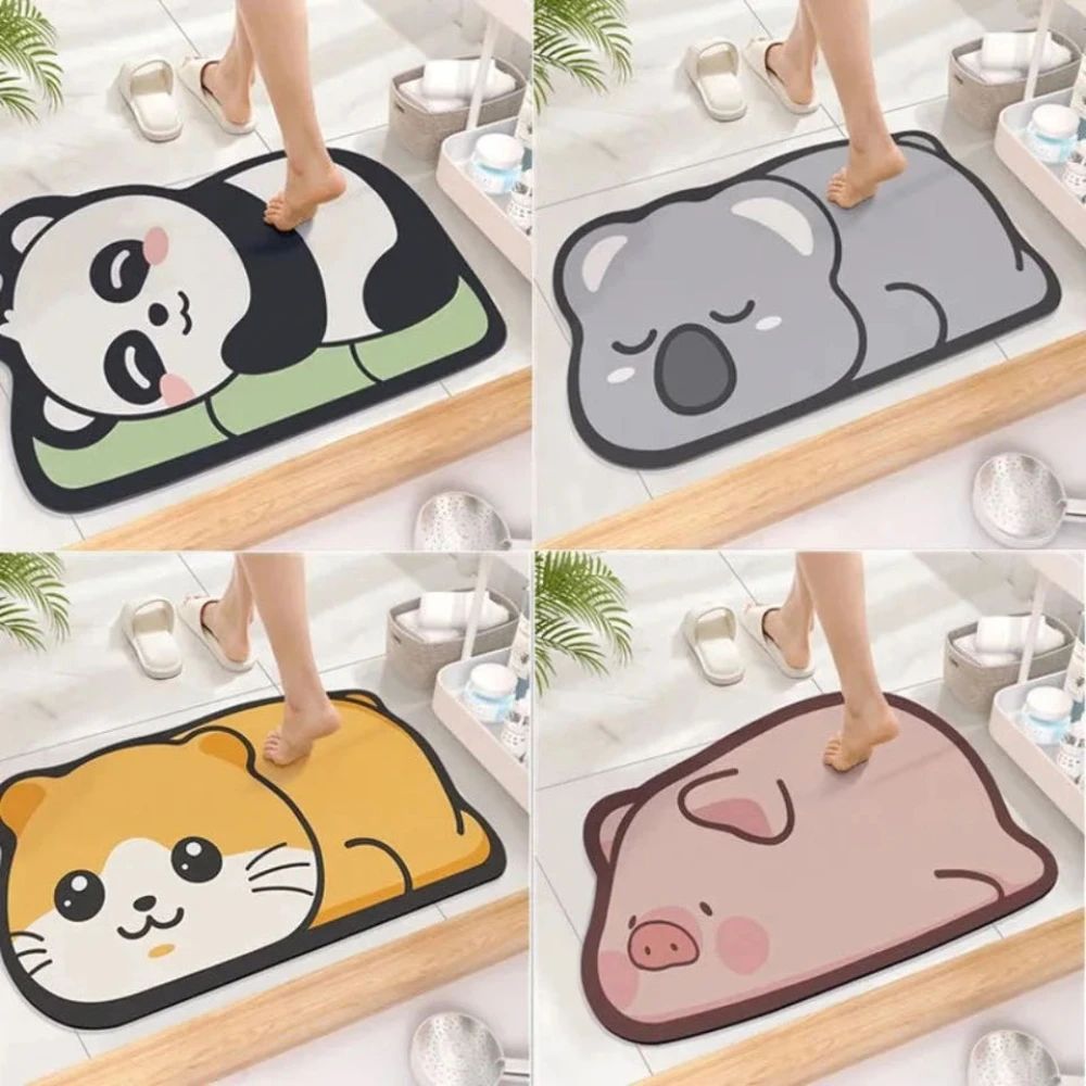 Diatom Super Absorbent Bathroom Mat, Cute Cartoon, Non-Slip Mud Pad, Quick-Drying Bath Mat, Washable Floor Mats