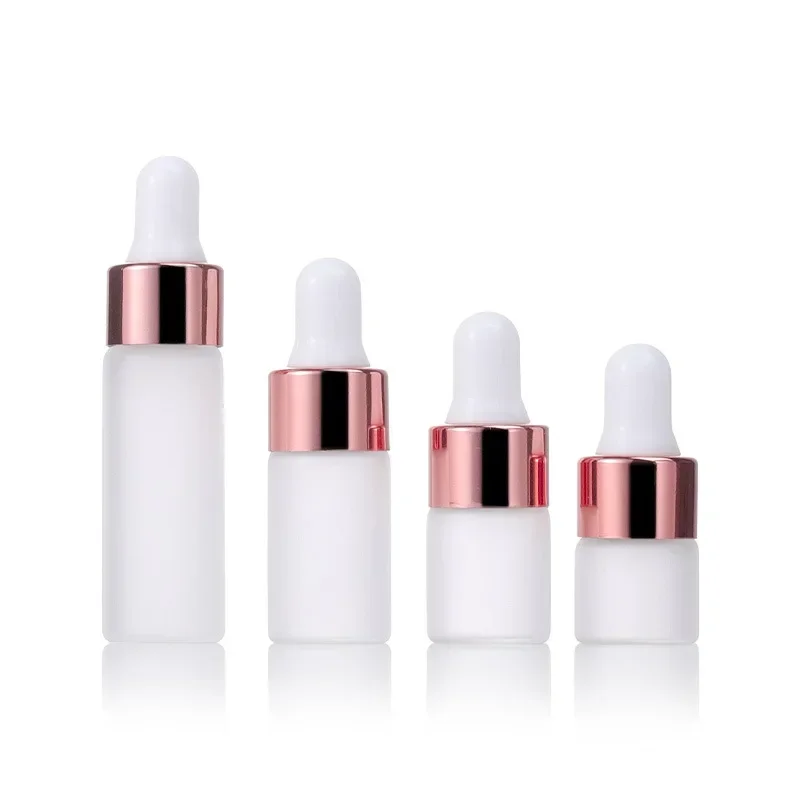 1ml 2ml 3ml Empty Portable Frosted Glass Dropper Bottle Rose Gold Cap Travel Essential Oil Perfume Refillable Vial DropperBottle