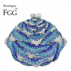 Boutique De FGG Multi Blue Crystal Clutch Bag Women Flower Evening Bags Wedding Party Bridal Diamond Floral Handbag Clutch Purse