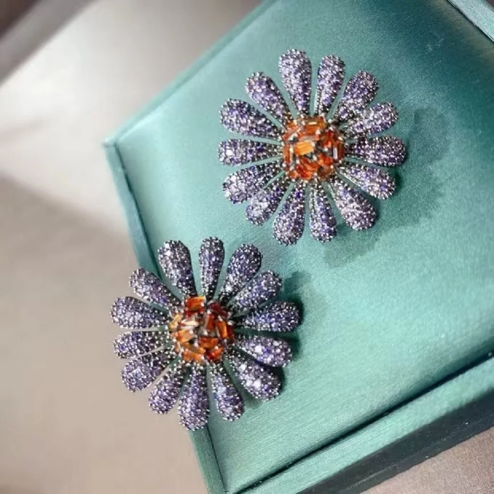 Bilincolor Micro Inlaid Zircon Small Daisy Sunflower Earrings for Women