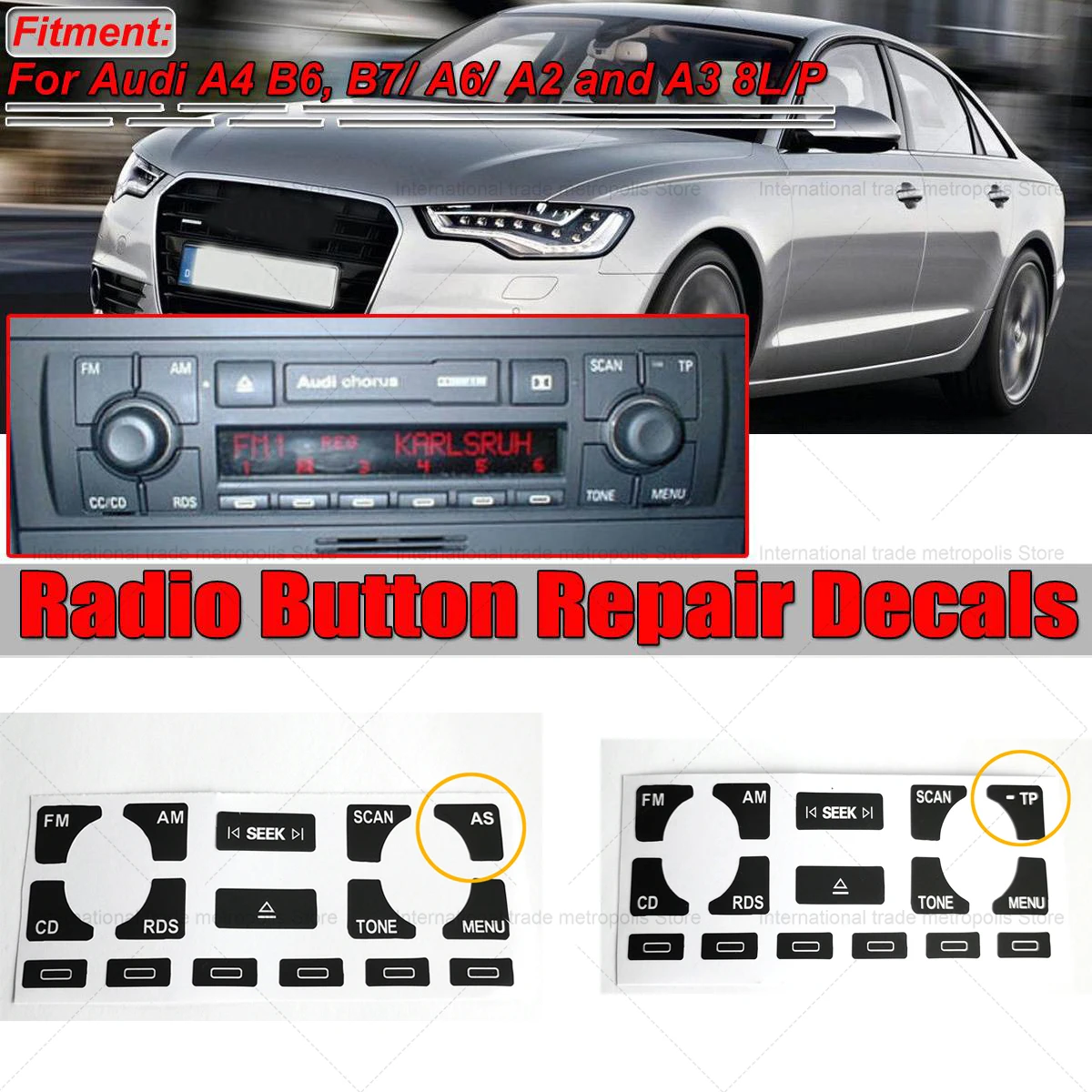 

250 Pcs For Audi A4 B6 B7/ A6/ A2 And A3 8L/P Radio Stereo Worn Peeling Button Repair Decals Stickers Automobiles Decoration