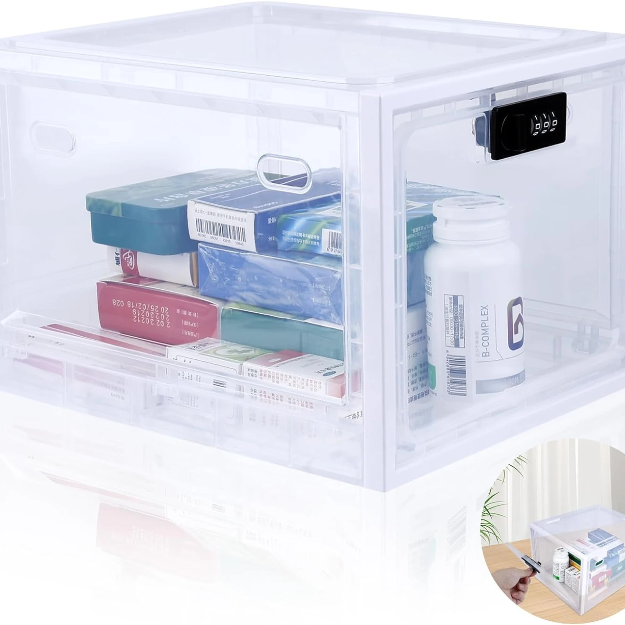 Lockable Box 10L Medicine Storage Box Large Capacity Transparent Lock Box with 3 Code Locks for Medicine Snack Phone Prison Food