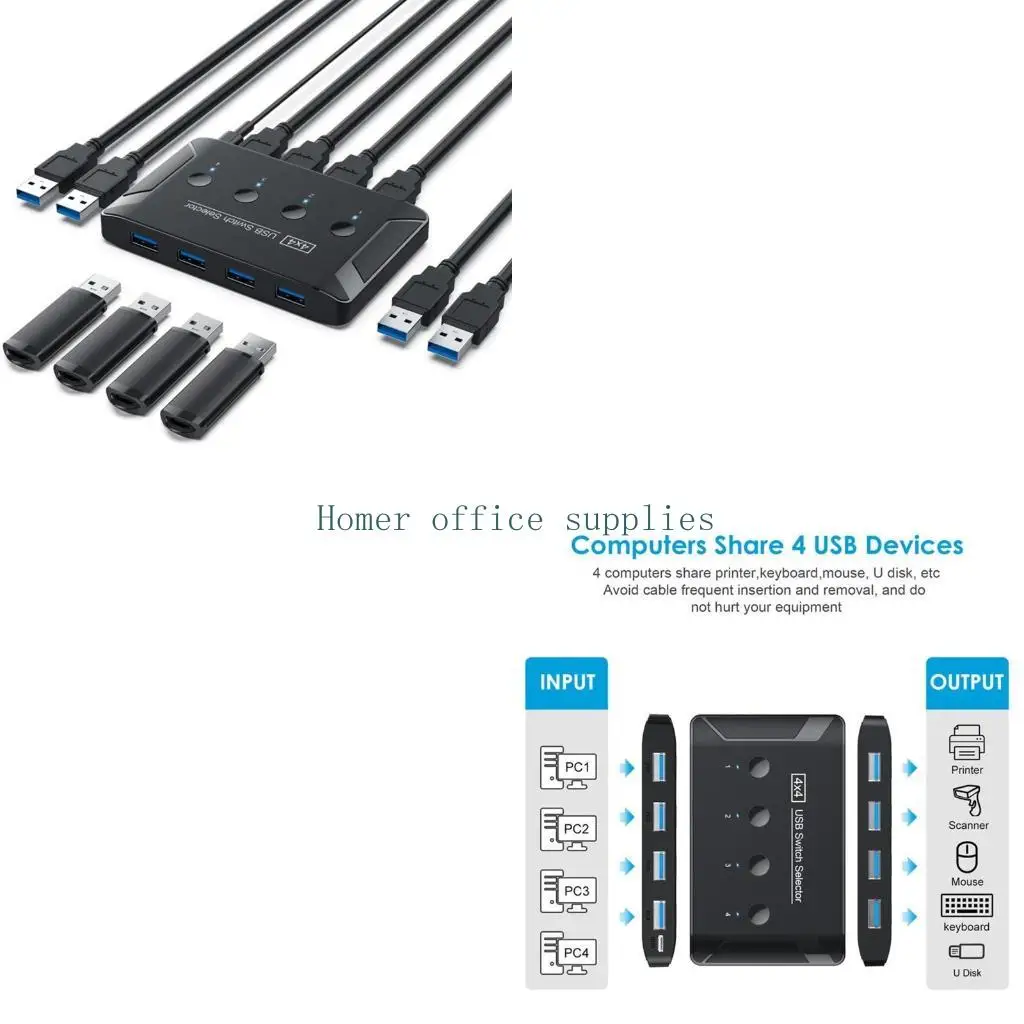 

K43B USB-устройство для совместного использования принтеров, разветвитель передачи данных, ручной коммутатор-концентратор, 4 4