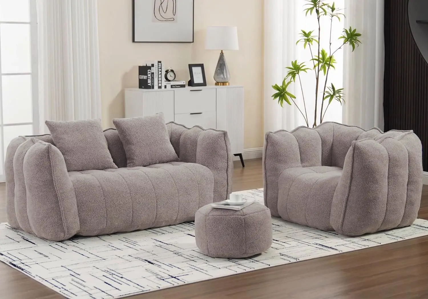 Bean Bag Sofa Chair with Ottoman, Twin Size Lazy Lounger with Armrests for Living Room Bedroom Apartment Coffee, Custom