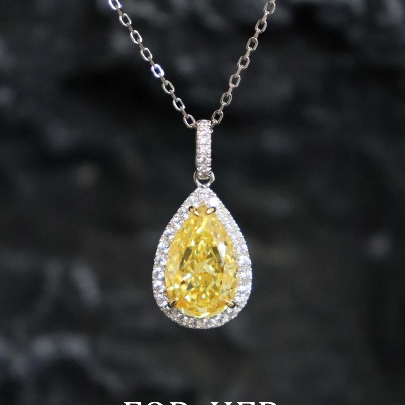 Fuhe jewelry artificial yellow diamond drop-shaped necklace diamond luxury clavicle chain sterling silver gold-plated pendant