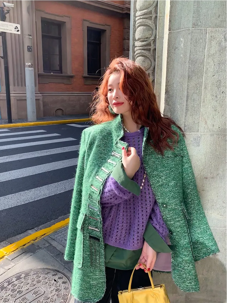 

Ele Knight Sle Women's Jaet Small Fraance Wind Autumn Winter New Arrival Loose Fit Commute Sle Long Sve Coat