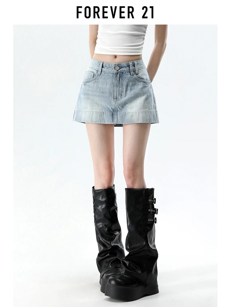 Saia  A-Line de Cintura Baixa em Jeans Azul, Estilo Casual de Verão, Moda Feminina, Estilo Forever 21, Saia Americana