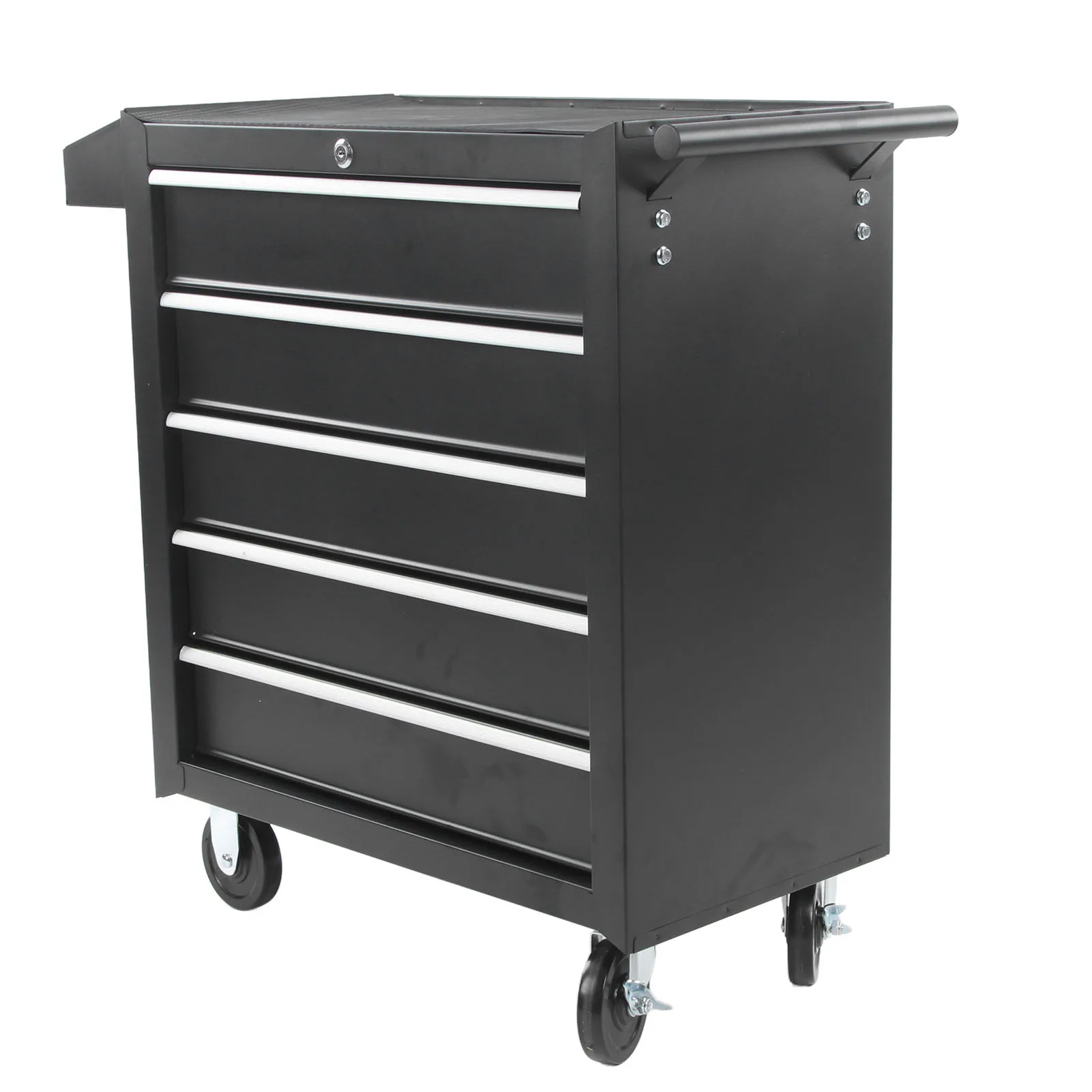 Black 5 Drawer Hand Push Tool Trolley Cart Smooth Slip Internal Locking System Tool Cabinet for Garage