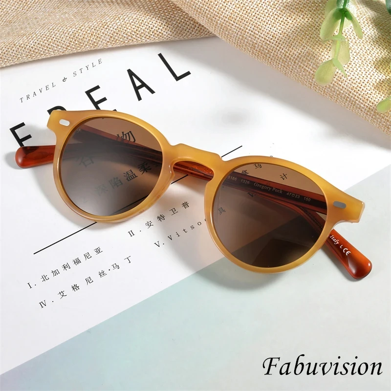 OV5186 Women Female Sunglasses Men 2024 Polarized Round Circular Style Retro Vingtage Acetate Gregory Peck Sunglasses Shades