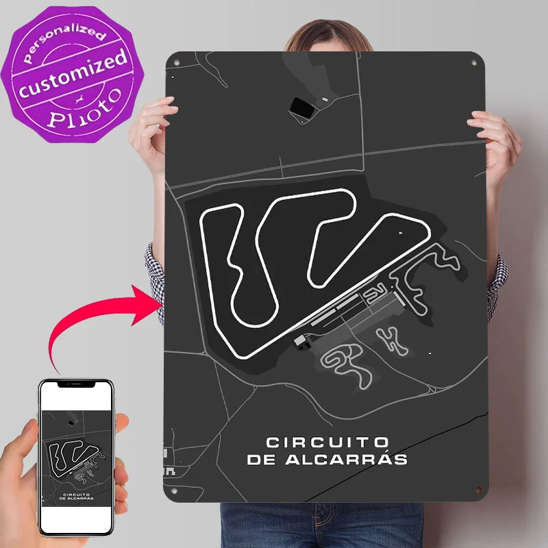 Circuito De Alcarrás Race Track Map Personalized 3D Textured Metal Poster Wall Art Vintage Tin Signs for Decoration Garage House