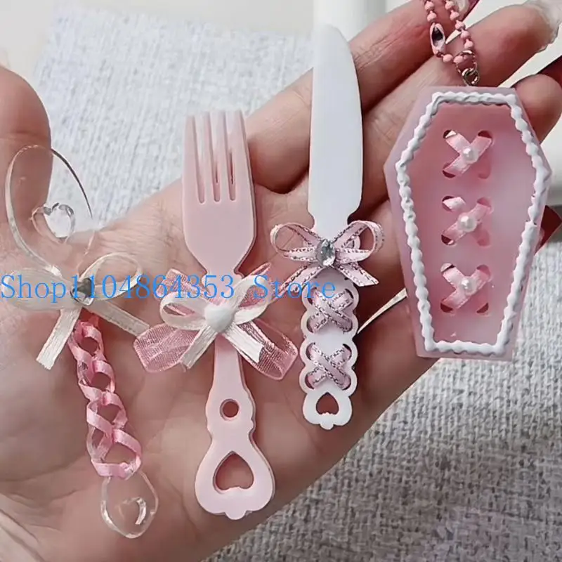 652F هندسة الحب- سكين- شوكة ملعقة القالب السيليكون راتنج الايبوكسي القالب DIY