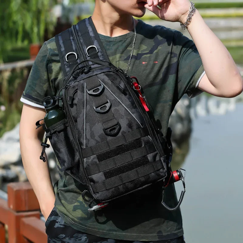 Men's Crossbody Bag Tactical Chest Bag Multifunctional Single Shoulder Backpack Outdoor Backpack Crossbody Fishing Gear Bag