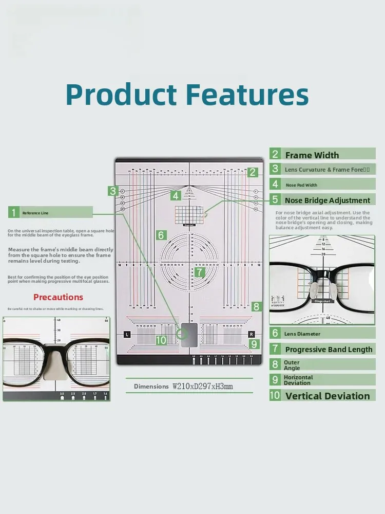 Multi-Functional Adjustment Plate for Spectacle Frame Angle Measurement Corneal Curvature Measurement Lens Diameter Measurement