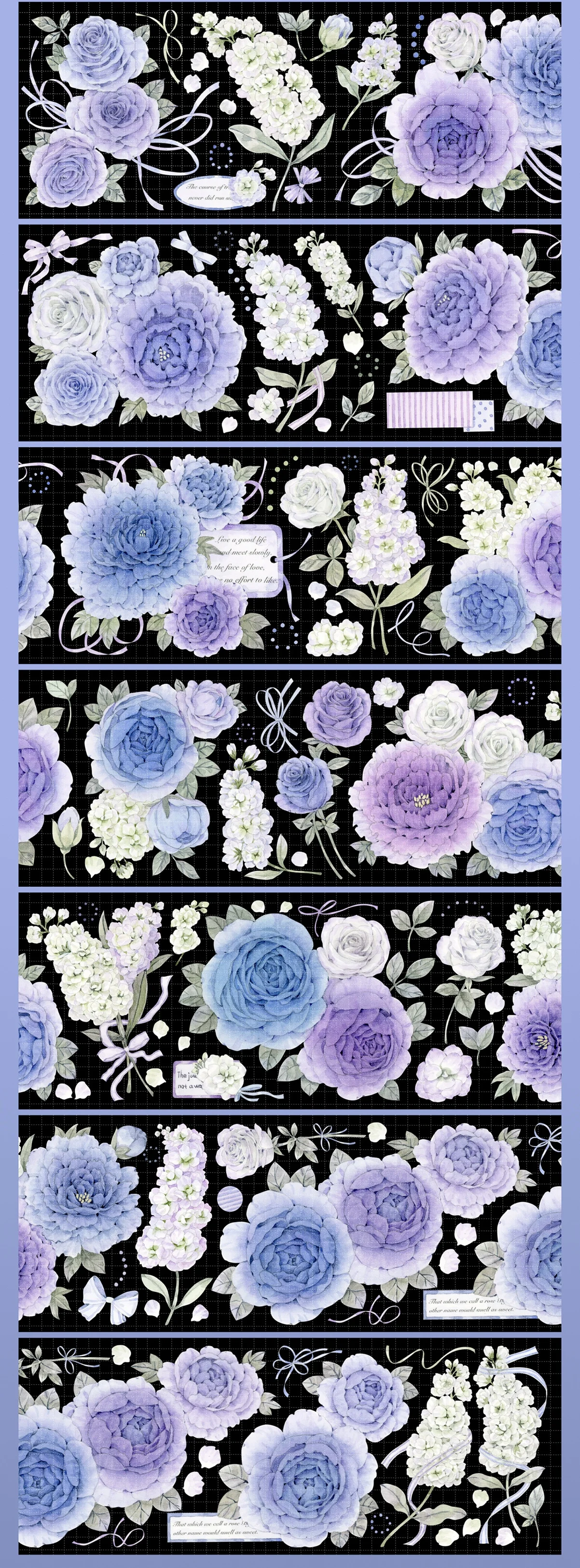 Fita floral roxo sonho Washi PET, brilho shell