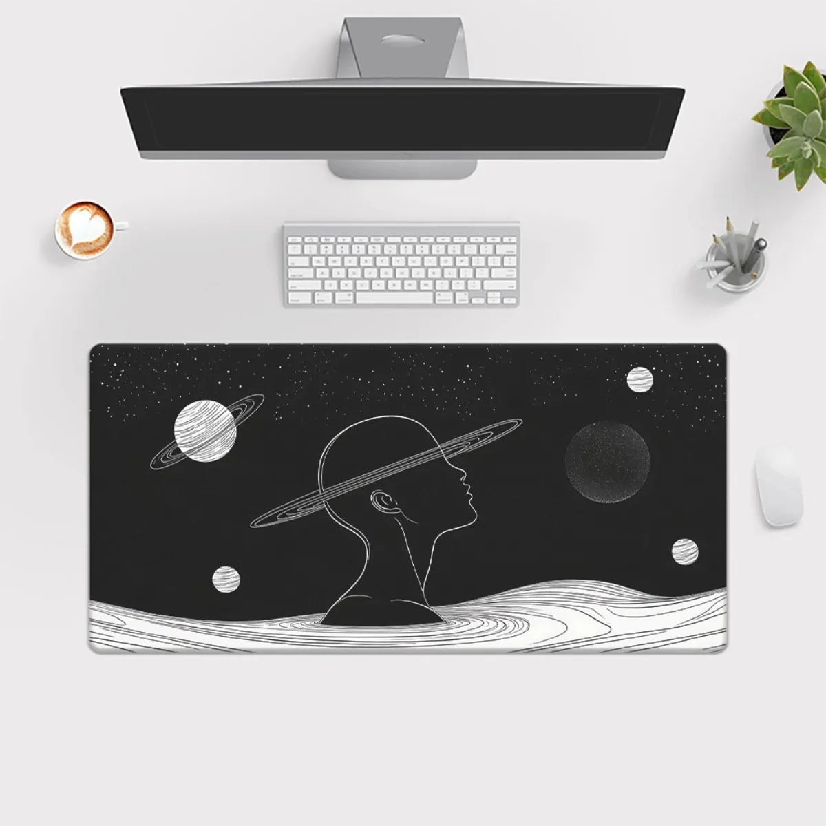 1 Buah Alas Meja Desain Otak Berpikir & Galaksi Kosmik XXL - Alas Mouse Gaming & Alas Keyboard Multi-Fungsi untuk PC, Komputer Kantor