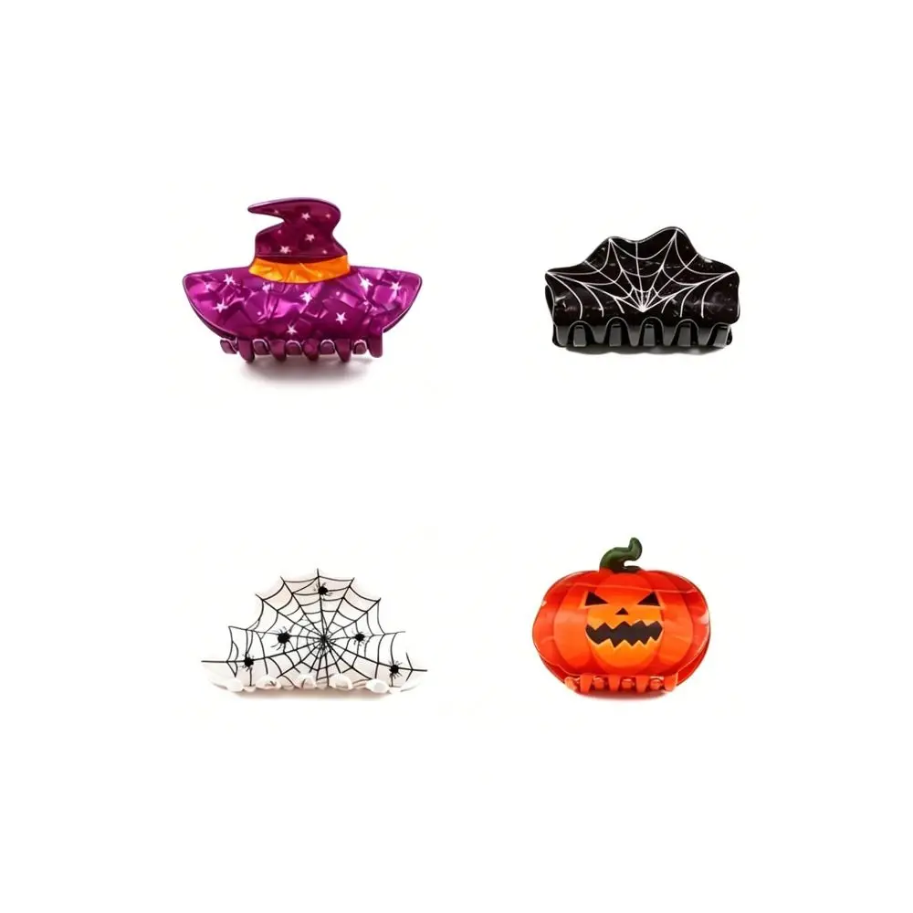 Halloween Themed PVC Halloween Hair Claw Spider Skeleton Acrylic Ghost Hairpin Witch Hat Cute Large Shark Clip Halloween Party
