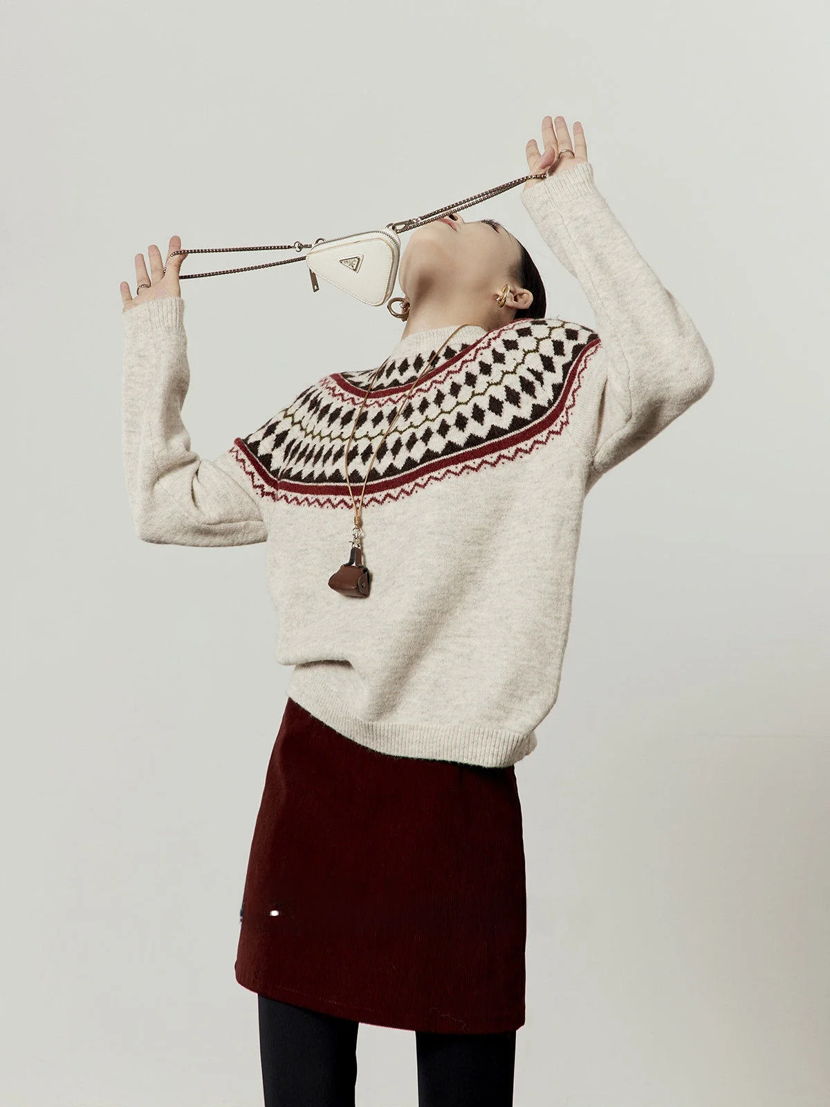 

Women's Beige Knitted Sweater Autumn New Sle Color Blo Retro Loose Knit Cardigan Soft Warm round Ne Long Sve Sweater