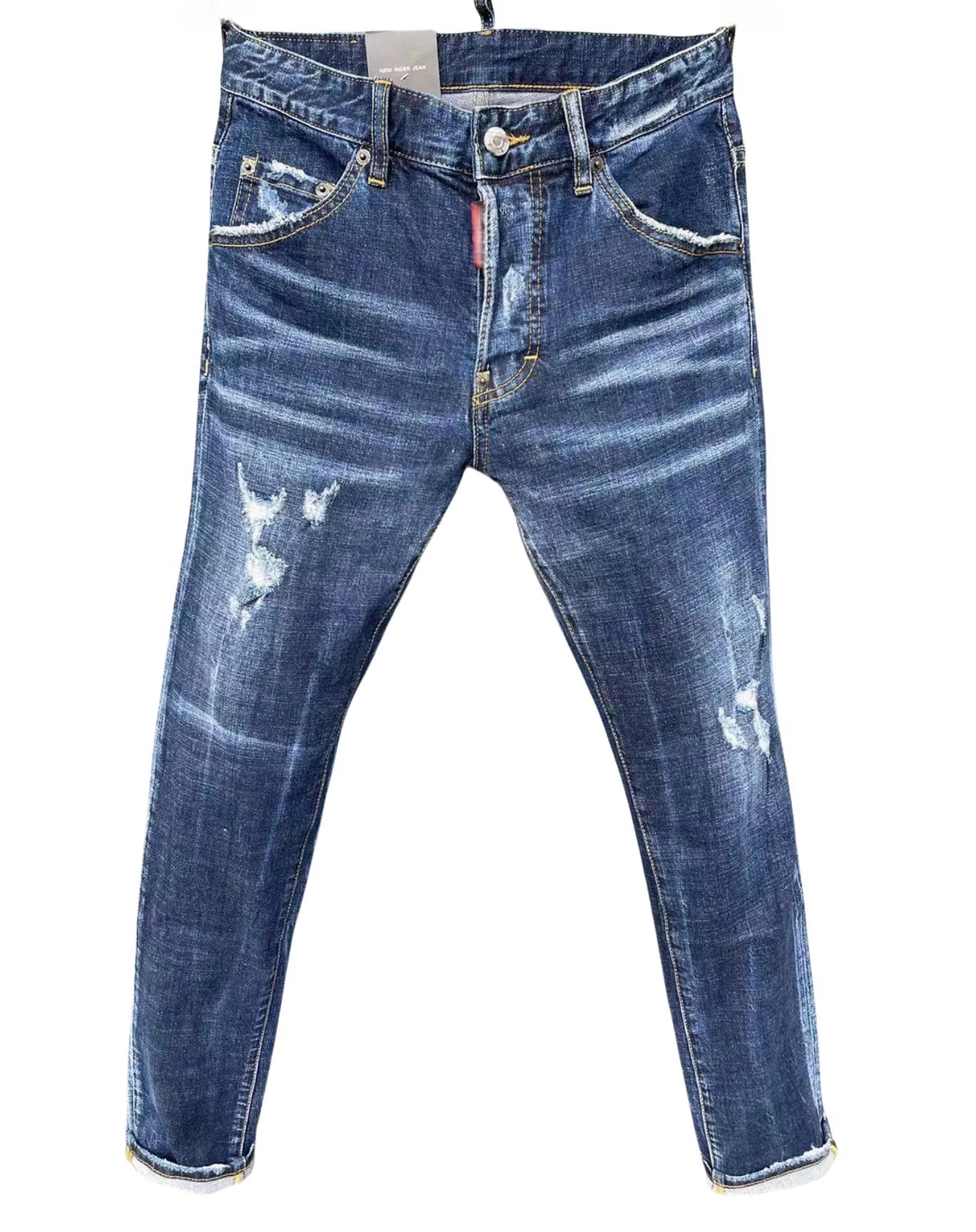 

2024 Fashion men's ripped and paint-washed biker jeans
