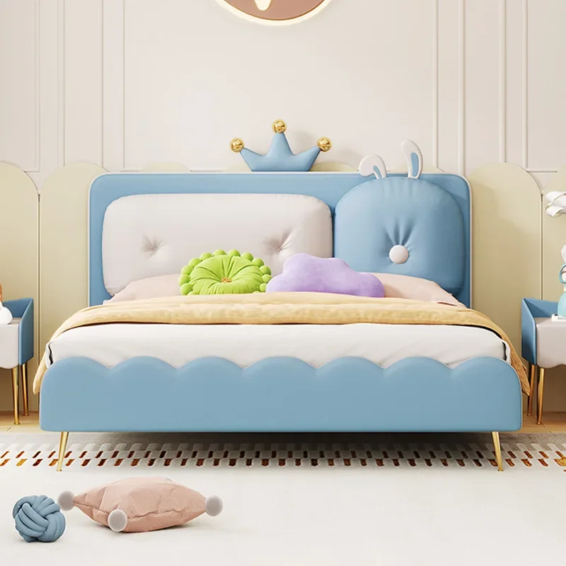 

Children's bed boy solid wood single bed dream girl pink crown princess girl boy child soft bag