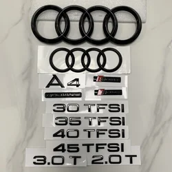 AUDI A4 4 Ring Logo ABS Black 2007-2024 Car Hood Front Grill Rear Trunk Emblem Badge Sticker Quattro Sline A4 Accessory Refit