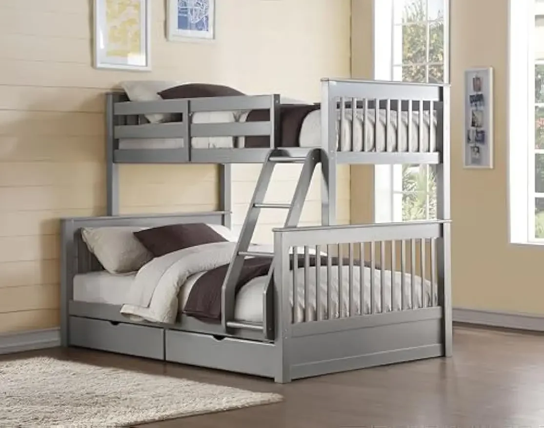 

Twin/Full Wooden Bunk Bed with 2 Drawers in Gray