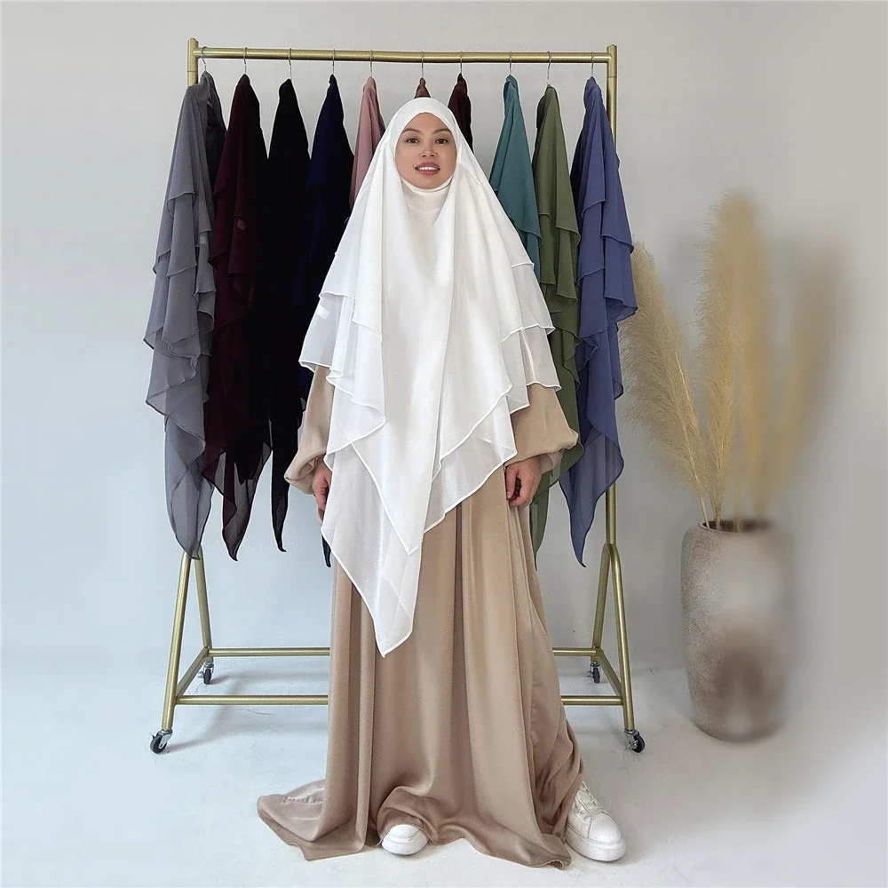 Hijaabs Islamitische Kleding Lange Khimar Gebed Kleding 3 Lagen Vrouwen Plain Headcover Moslim Hoofddoek Niqab Ramadan Eid Hoofdtooi