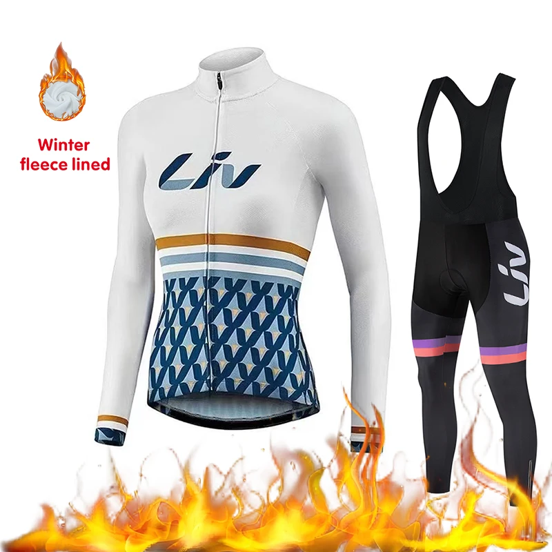 

LIV Women's Bicycle Top Set Winter Bicycle Pants Women's Professional Sponge Cushion Windproof and Warm Cycling Jersey Set