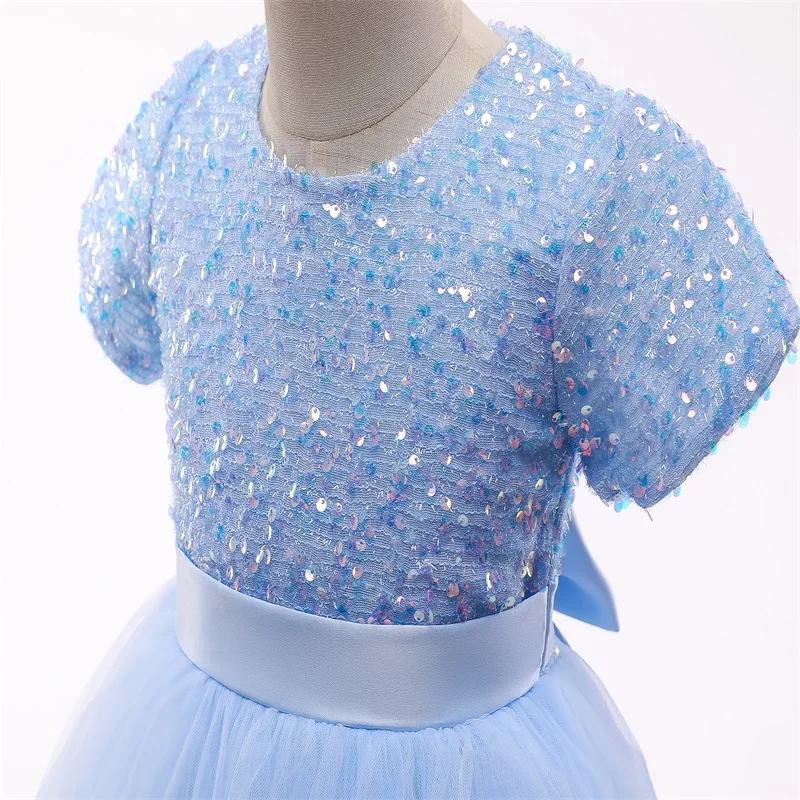 Vestido de tutú azul para niñas pequeñas de 3-8 años, ropa esponjosa con lentejuelas, vestidos de dama de honor de flores para niñas pequeñas,