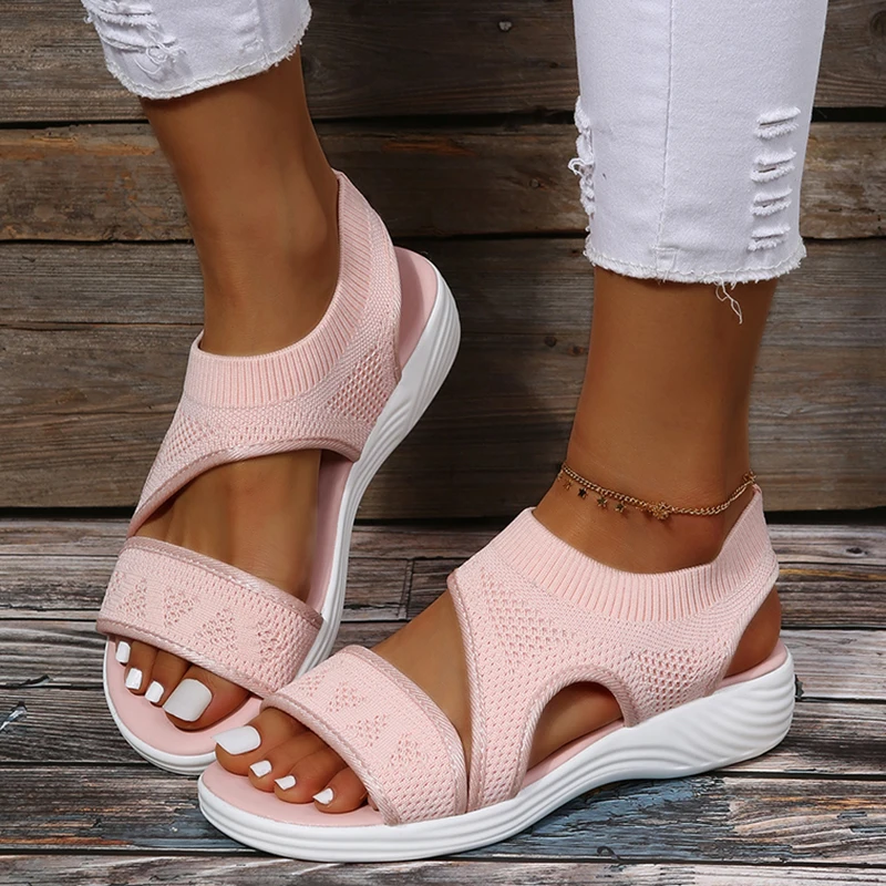 Rimocy Elastic Knitting Casual Sandals Shoes Woman Summer 2022 Plus Size 43 Wedges Platform Sandals Beach Sports Sandalias Mujer